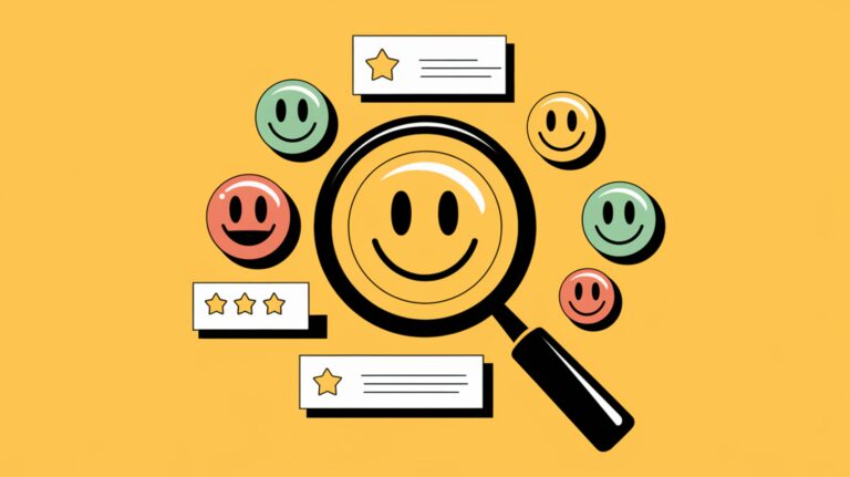 Doe mee aan het lezersonderzoek! tekening van smiley onder vergrootglas